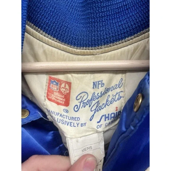 Vintage 1980s Shain Of Canada NFL Dallas Cowboys Blue Satin Bomber Jacket Size L